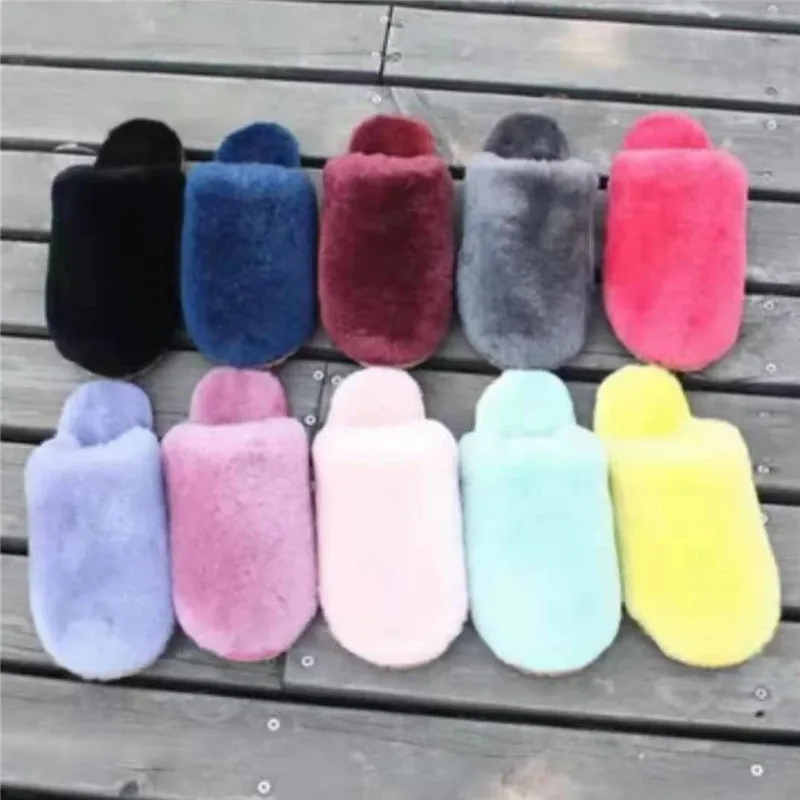 

Top 2019 New Natural Sheepskin Fur Slippers Female Winter Slippers Women Warm Indoor Slippers Soft Wool Lady Home Slippers
