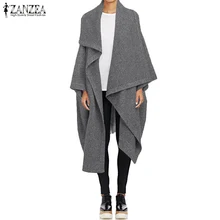 Модный повседневный длинный Тренч женские пальто г. ZANZEA осенний кардиган с отворотом, куртки женский шерстяной плащ пончо Плюс Размер Топы