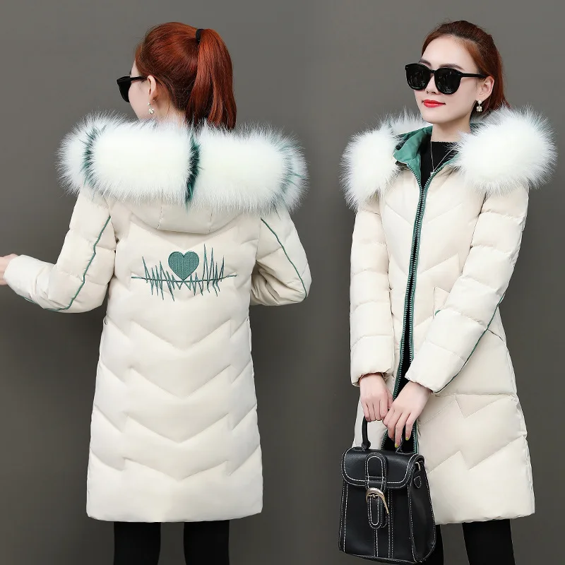 

Down Jacket WOMEN'S Dress 2019 Winter New Style Korean-style Slimming Mid-length Large Fur Collar Thick Coat Casual Cotton-padde