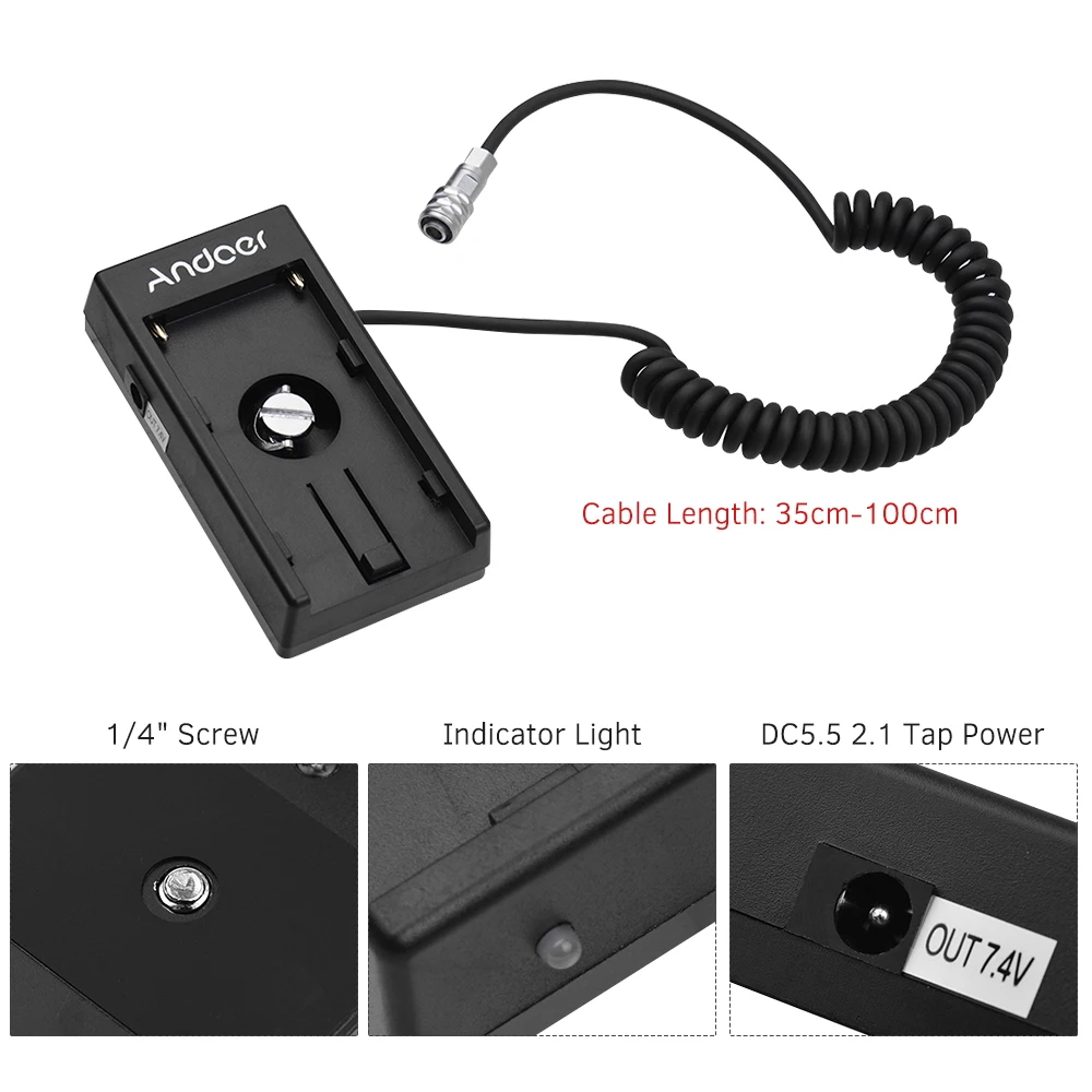 Power Supply Mount Plate Adapter Andoer Blackmagic Cinema Camera BMPCC 4K with Spring Cable for Sony NP-F970 F750 F550 Battery camera battery adapter
