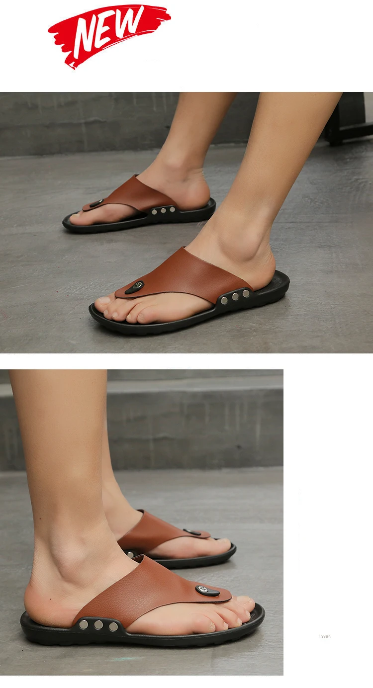 YRZL Slippers Summer Flip-Flops for Men Beach Slippers Brown Sandals Comfortable Shoes Non-Slip Bathroom Shoes  Men Slides
