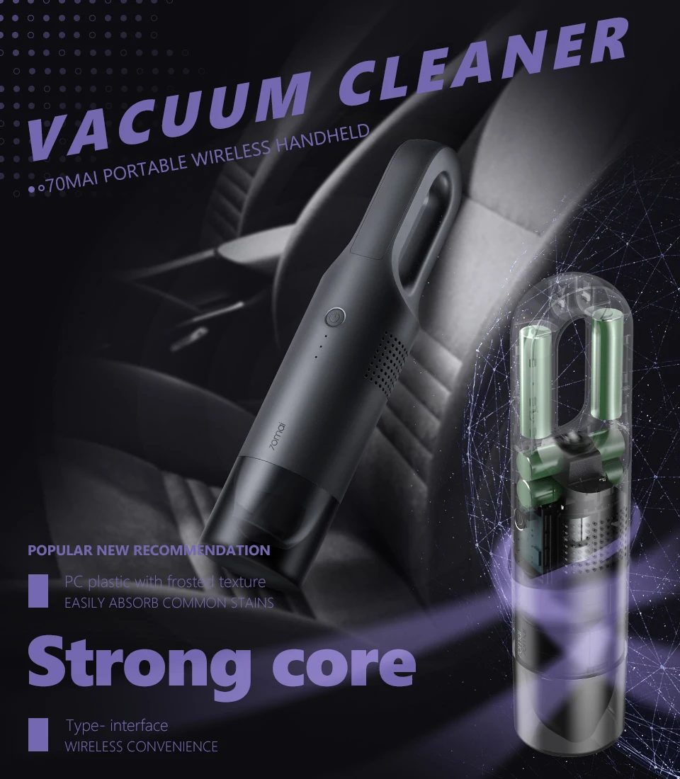 70mai car vacuum cleaner 70 mai handheld car cleaner mini auto cleaner wireless light weight for car and home usage (70mai car cleaner)