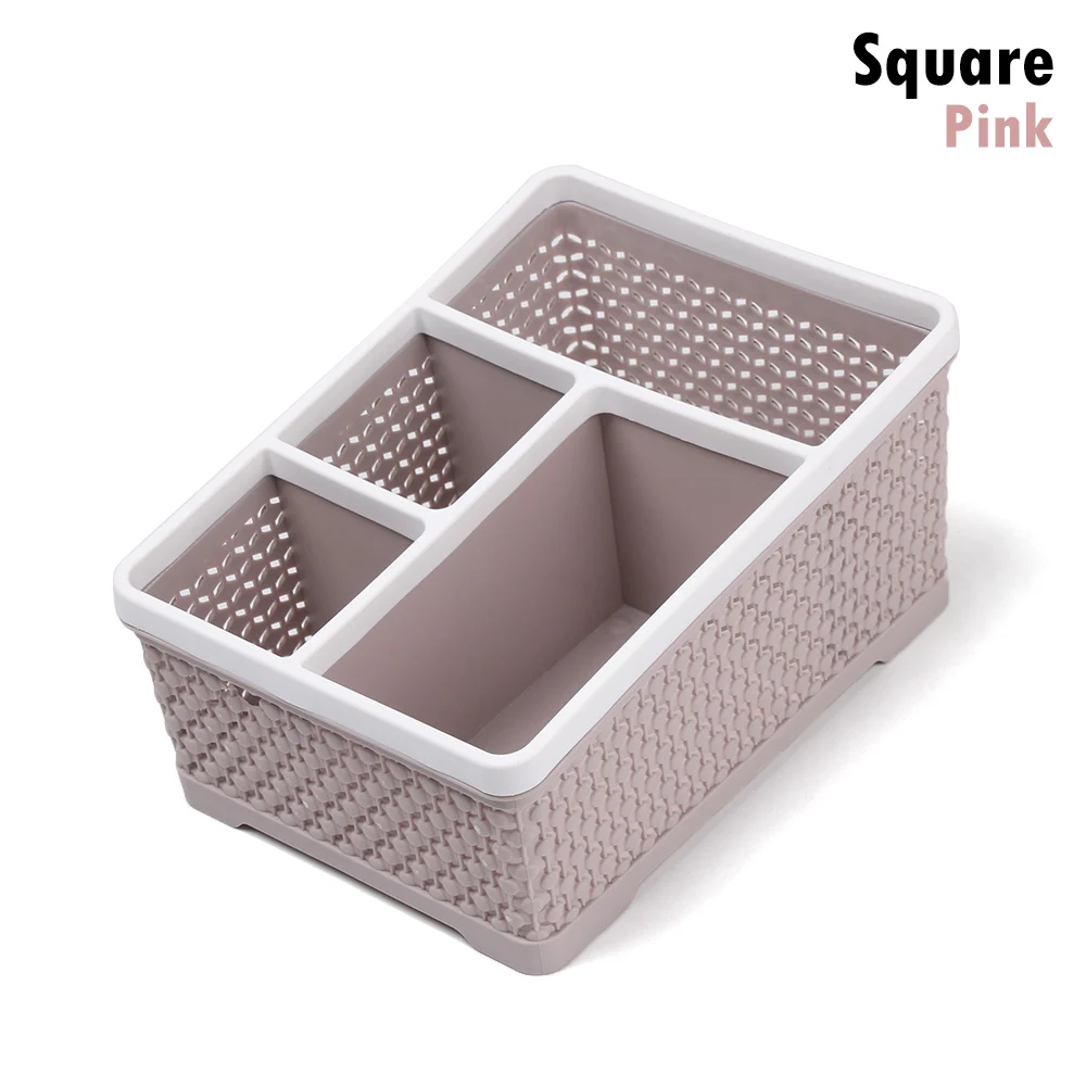 Square Pink 1 шт. креативный Плетеный держатель из ротанга, органайзер для рабочего стола, коробка для хранения, отделочный стол, Декор, канцелярские товары, школьные принадлежности - Цвет: Square Pink