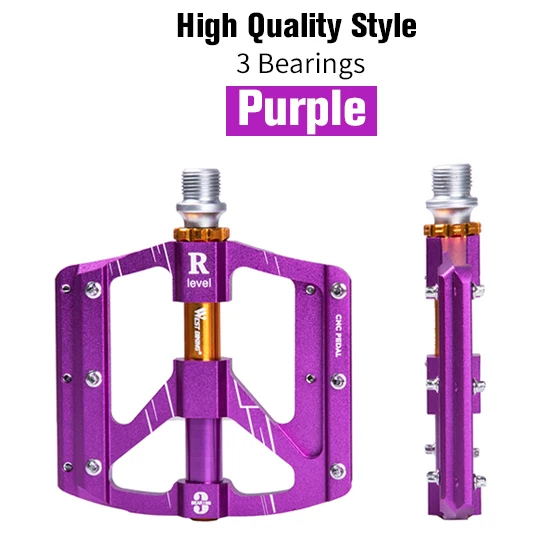 3 Bearings Purple WEST BIKING, 3 подшипника, велосипедные педали, сверхлегкие, противоскользящие, с ЧПУ, для шоссейного велосипеда, MTB, велосипедные педали, герметичный подшипник, велосипедные педали - Цвет: 3 Bearings Purple