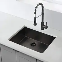 28 Inch Black Kitchen Sink Gunmetal Black Single Bowl Stainless Steel Undermount Sink Nano Surface 16 Gauge Modern Kitchen Sink