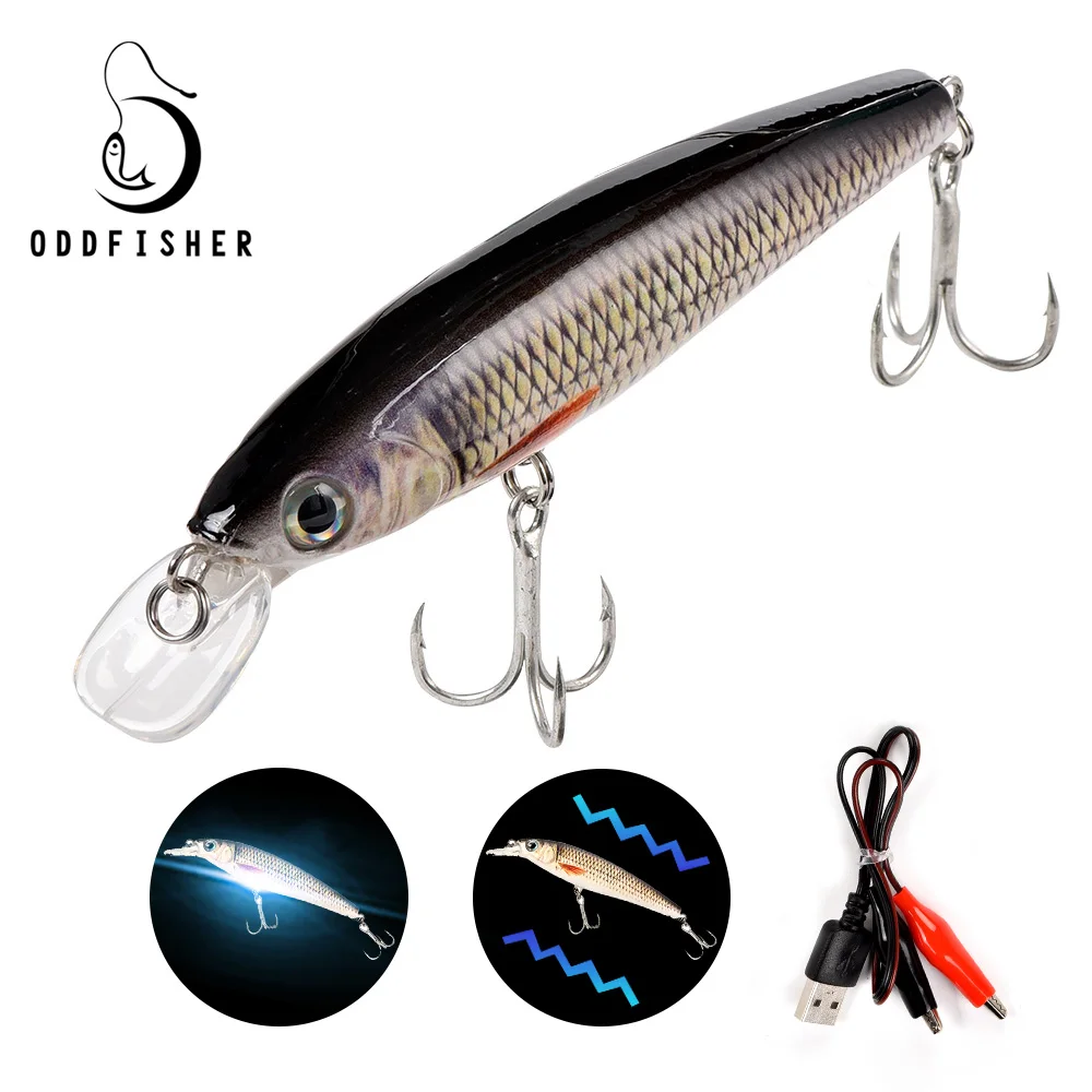 

Original Oddfisher Electric Minnow Jerkbait Wobblers Fishing Lures Hard Baits Slow Sinking USB Rechargeable Flashing LED Light