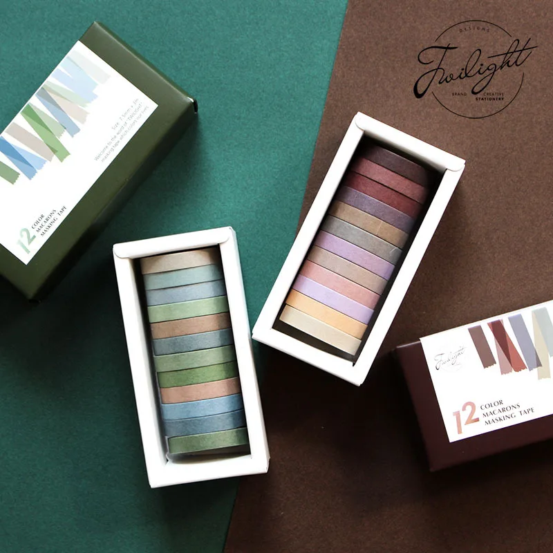 12pcs Gray Tone Solid Colors Boxed Washi Tape Set Stickers Scrapbooking Stationery For Artist Journal Diary Making | Канцтовары для