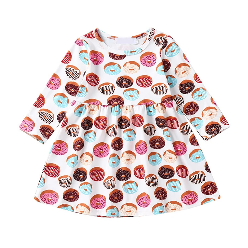 От 0 до 5 лет платье для маленьких девочек; коллекция года; сезон весна; Повседневное платье с длинными рукавами для девочек; Одежда для девочек с принтом пончика; детское платье принцессы