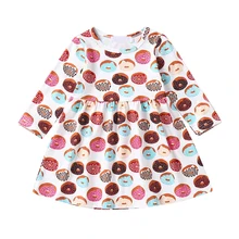 От 0 до 5 лет платье для маленьких девочек; коллекция года; сезон весна; Повседневное платье с длинными рукавами для девочек; Одежда для девочек с принтом пончика; детское платье принцессы