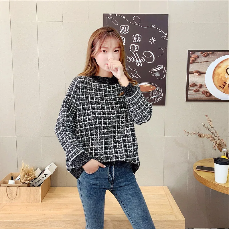 

Deep Neck Sweater Women's Pullover Gray Slim Sweaters Female Elastic Long Sleeve Tops