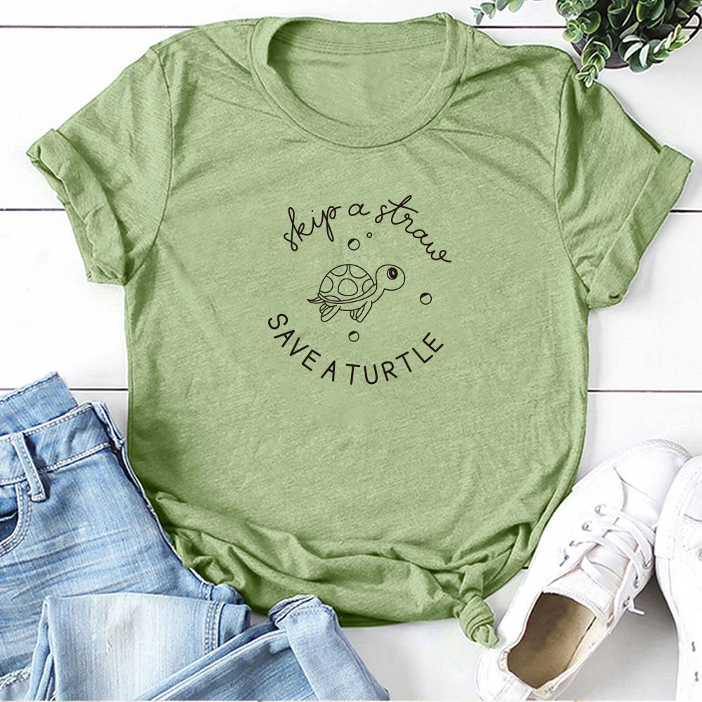 Save A Turtle Printing T-shirts Women Clothing Summer Cute Shirt Graphic Tops For Women Fashion Kawaii Shirt Harajuku Femme