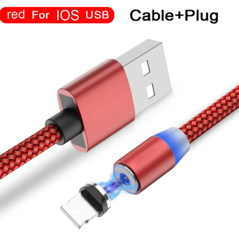 2 м Магнитный Micro USB кабель для быстрой зарядки iPhone samsung кабель для передачи данных Магнитный кабель для зарядки usb type C 3A кабель для мобильного телефона - Цвет: A02-IOS red
