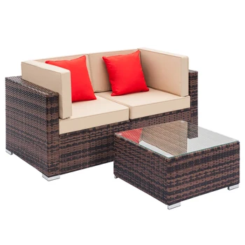 

Fully Equipped Weaving Ratt Fully Equipped Weaving Rattan Sofa Set with 2pcs Corner Sofas & 1 pcs Coffee Table Brown Gradient