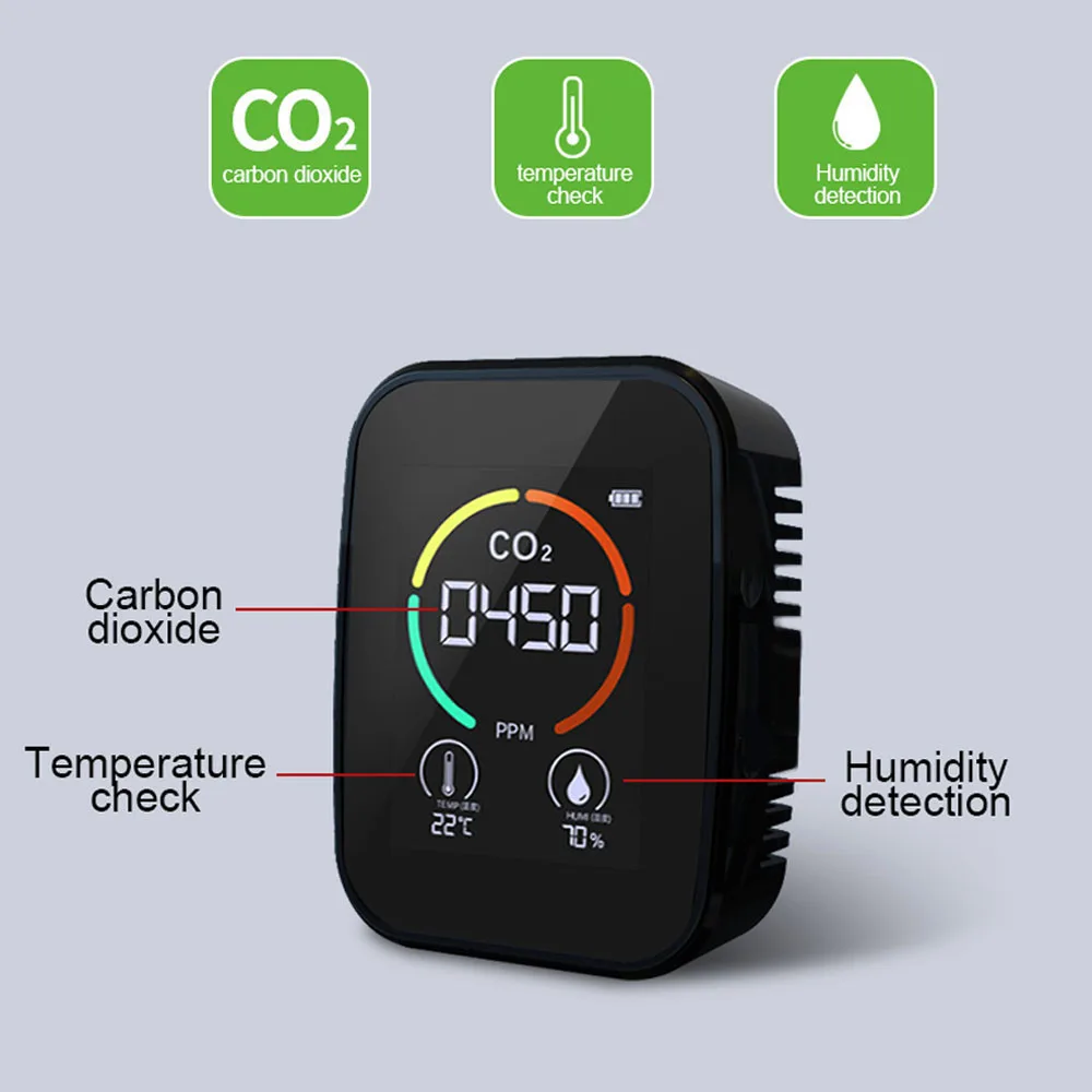 5 in1 CO2 Meter Digital Temperature Humidity Sensor Tester Multifunctional Air Quality Monitor Carbon Dioxide TVOC HCHO Detector