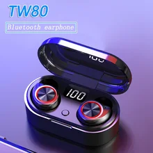 Светодиодный TW80 беспроводные наушники bluetooth 5,0 дисплей для наушников бас HiFi стерео мини TWS наушники с микрофоном гарнитура для всех телефонов
