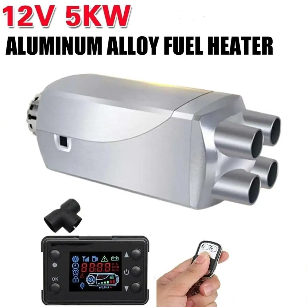 12 V/5KW 4-отверстия Алюминий сплав парковка подогреватель топлива ЖК-дисплей Дисплей с пультом дистанционного управления Управление Дизельный подогреватель воздуха парковка подогреватель топлива