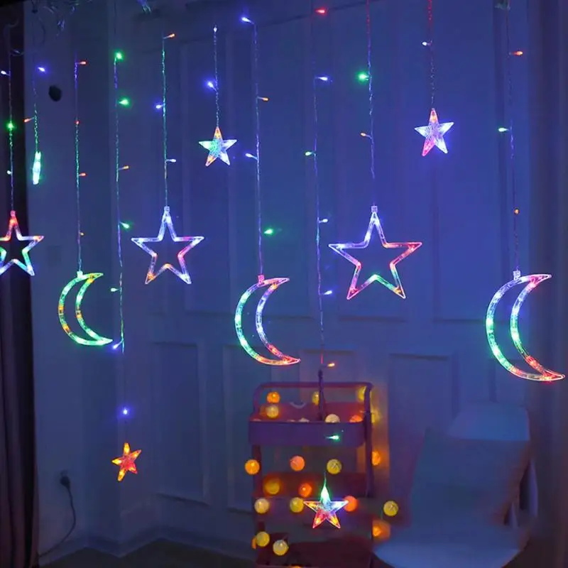 Светодиодный светильник с Луной и звездой, гирлянда, Рождественские огни, украшение, праздничные огни, занавес, лампа, Свадебный неоновый фонарь