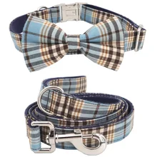 Синий клетчатый ошейник с галстуком-бабочкой для собаки, подходит для 5 размеров на выбор, лучший свадебный ошейник для собаки, подарки для вашего питомца