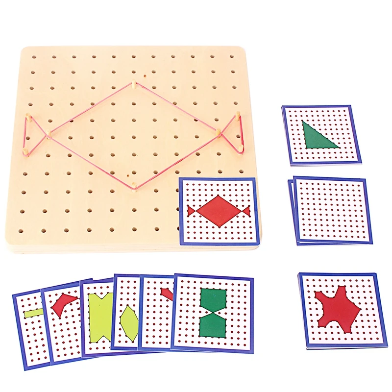 awesome  Baby Montessori Sensory Toy Geometric Shapes Wood Nail Board Wooden Pegged with Rubber Preschool Tr