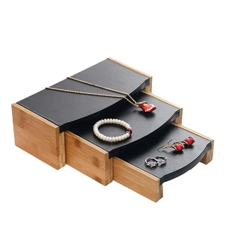 

Fashion Bamboo Table Three-piece Jewelry Display Stand Earrings Nexklaces Pendants Jewelry Props Simple Jewelry Packaging sales