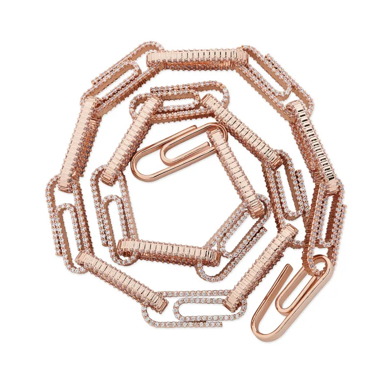 TOPGRILLZ 10 мм новая мода зажим для бумаги Iced Out кубический циркон ожерелье золото серебро кубинские звенья хип хоп ювелирные изделия для мужчин и женщин - Окраска металла: Rose-gold