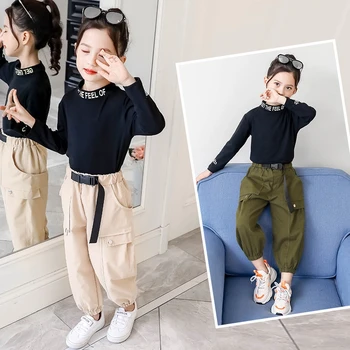

Children's Suits Girls Clothings Sets Casual Kids Costumes Letter Tops Long Sleeve T-shirts Black+Pencil Pant Trousers Fashion