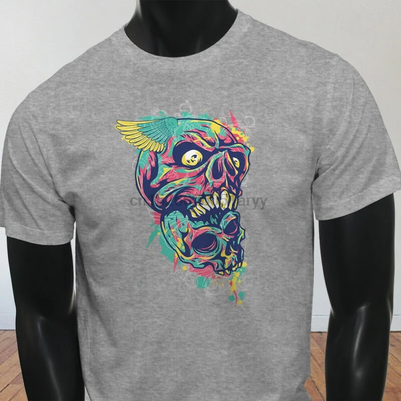 El Chapo Walking Dead Mouth Fear Trippy Graffiti Flying Skull Mens Gray T-Shirt |