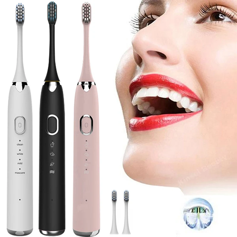 

Powerful Electric Toothbrush Ultrasonic Automatic Timer Rechargeable Tooth Brush whith 2 Repalcement Brush Heads Adult Kids