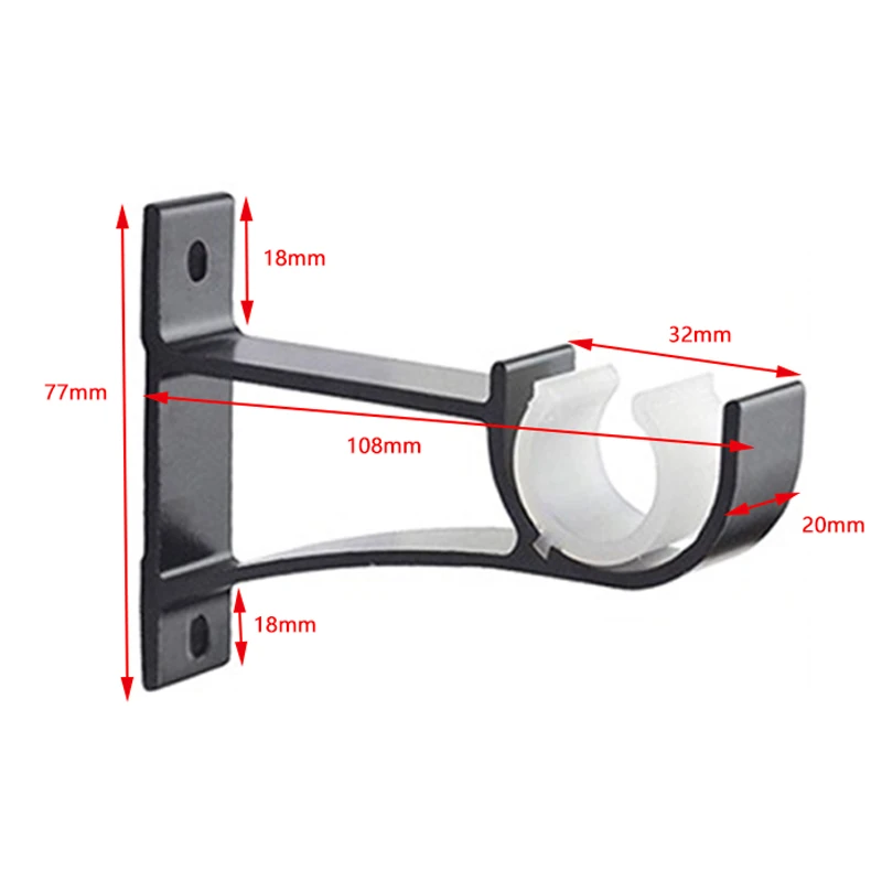 Single Curtain Rod Brackets for Drapery Rod Aluminum Alloy Heavy Duty Curtain Holders (Black) 6Pcs
