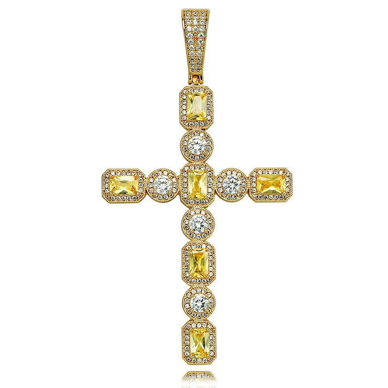 Круглый и квадратный AAA CZ камень проложили Bling Iced Out Крест Подвески ожерелье для женщин мужчин рэппер ювелирные изделия золото серебро