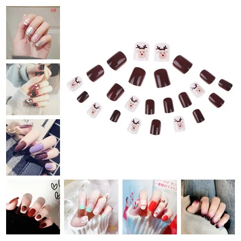 24Pcs Fashion Fake Nails Khaki Artificial Nail Tips With Glue Sticker For Office Home DIY Full Cover False Nails Hot Sale