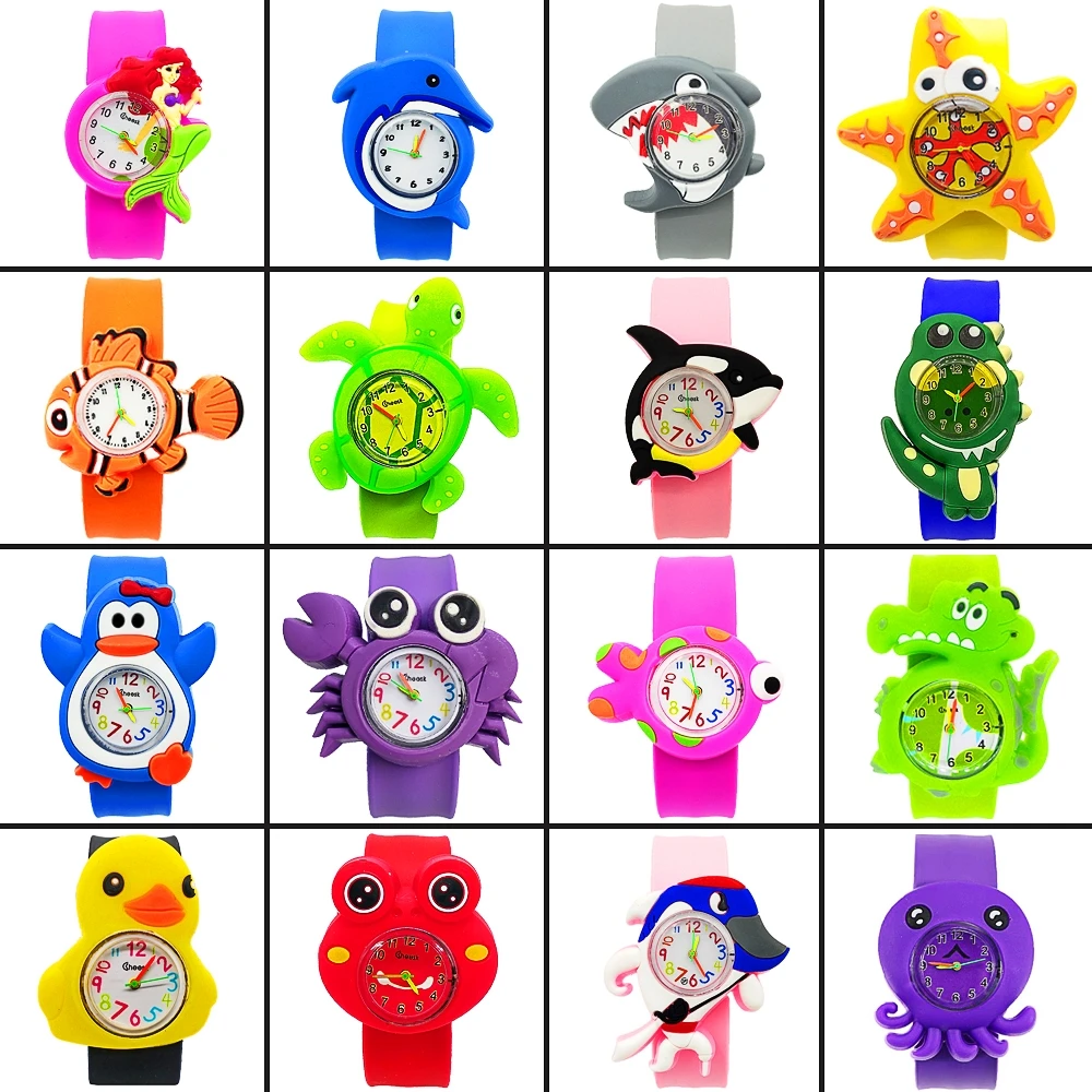 Children Watch 16 Kinds Water Animals Cartoon Mermaid/turtle/shark/penguin/crocodile/fish Baby Toy Kids Watches Child Clock Gift afbeelding