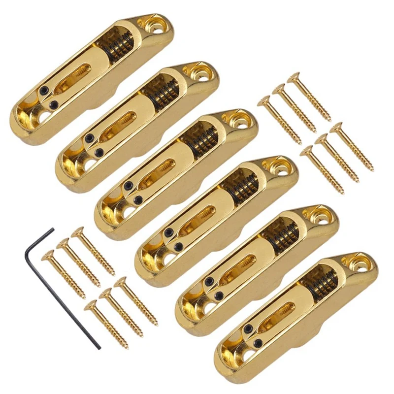 6 Pcs Single Individual Bridge Saddles Tailpiece with Screws Wrench Set for 6 String Electric Guitar Bass Parts