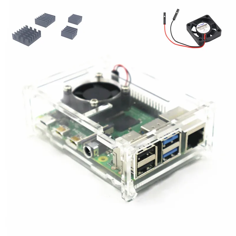 Case Kit Новинка 5V 3A Мощность адаптер Micro HDMI кабель прозрачный акриловый чехол Корпус коробка с охлаждающим вентилятором теплоотвод для Raspberry Pi 4 модели B - Цвет: Case Kit