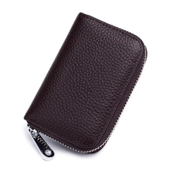 Genuine Leather Credit Card Case RFID Blocking Credit Card Holder Small Zipper Wallet with 12 Card Slots - Цвет: Coffee