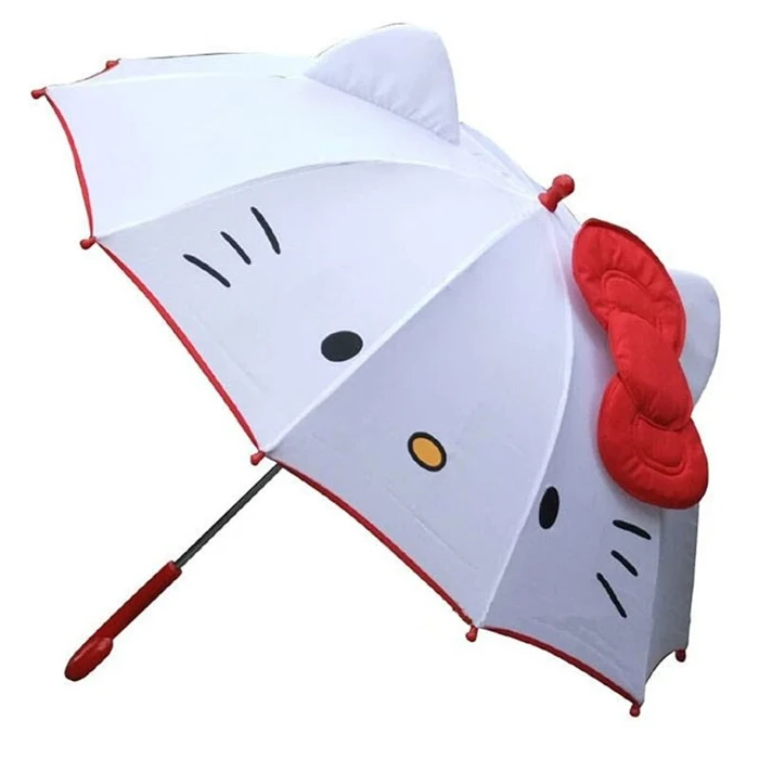 Hello kitty, Длинные ручки, зонтики с бантиком, 10 костей, анти-защемление рук, мультяшный Кот, солнечный и дождливый зонтик для малышей