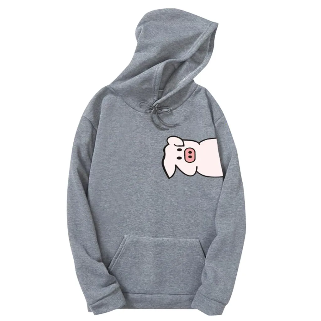Серый Толстовки Женская толстовка осень зима Толстовка с длинным рукавом kawaii pig печатные буквы пуловер с капюшоном повседневные топы sudadera mujer - Цвет: Серый