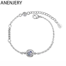 ANENJERY изящный Круглый Круг натуральный лунный камень планета подвеска браслет 925 пробы серебро, лабрадорит браслет для женщин S-B269