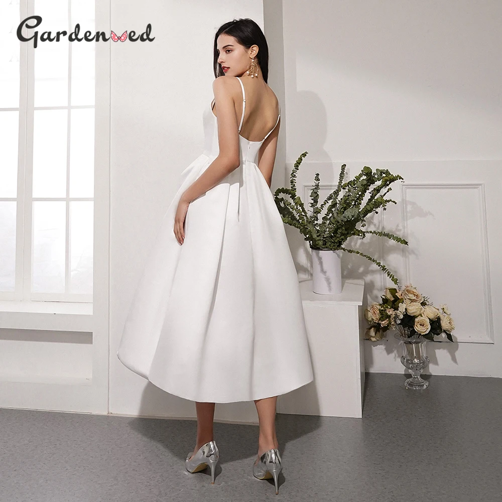 A-Line Satin Prom Dresses Sexy Spaghetti Strap Backless Evening Gown Simple White Dresses Woman Party Night Robe Soiree 2020 image_1