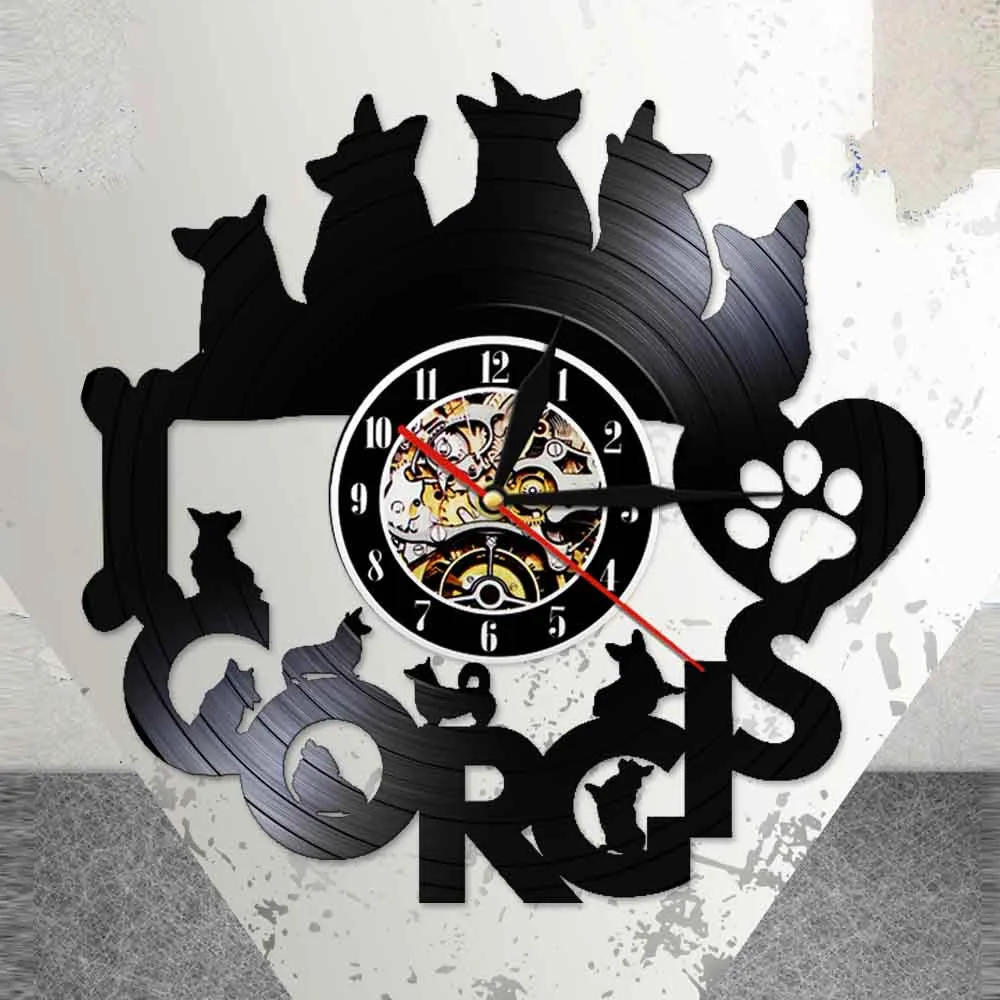 Детские современные 3D настенные часы с изображением корги собаки винилового