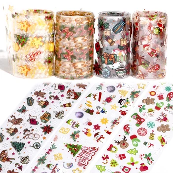 

10Pcs/Box Nail Art Christmas Decorations Colorful Adhesive Paper Snow Flower Elk Gift Santa Halloween Transfer Nail Foil Sticker