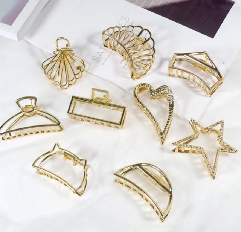 Женские Геометрические металлические заколки для волос большие банные ретро