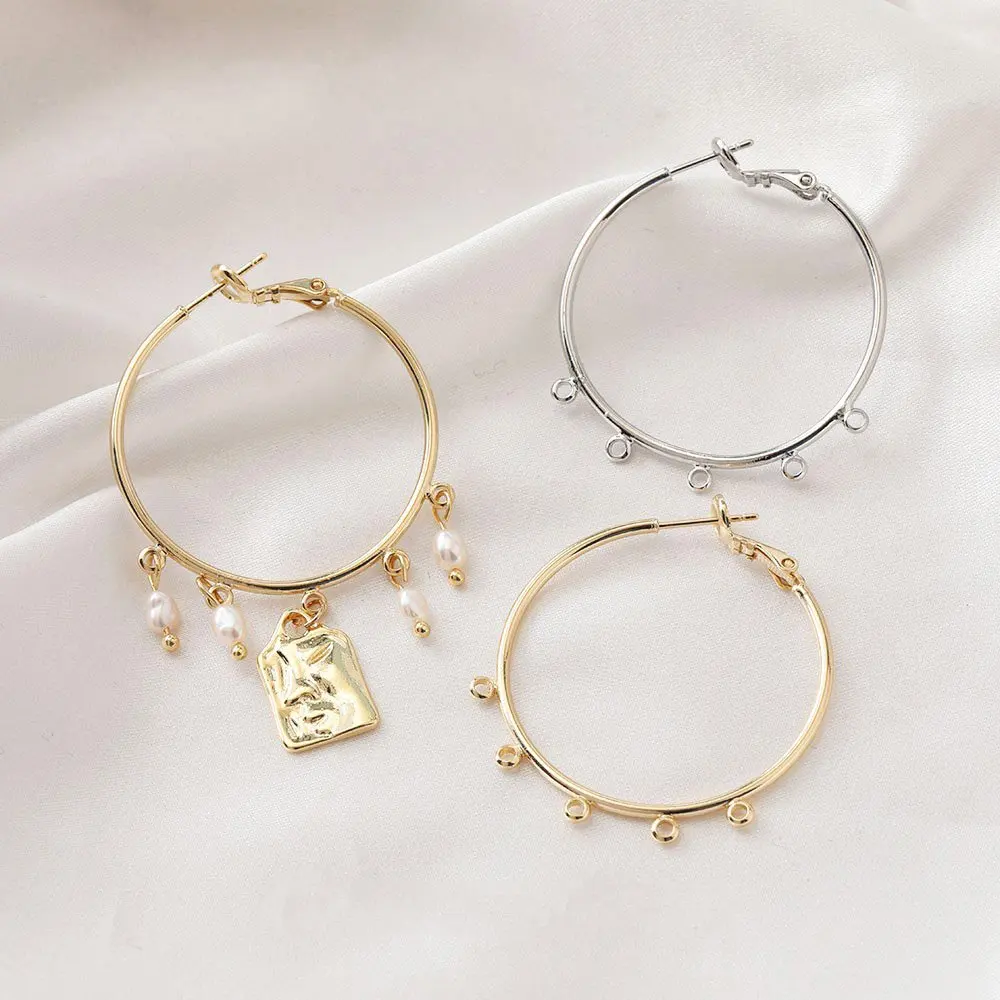 2PCS Hoop Earrings Big Circle Earrings Fashion Simple for Jewelry Findings DIY 14k Gold Plated Hand Made Brass Accessories