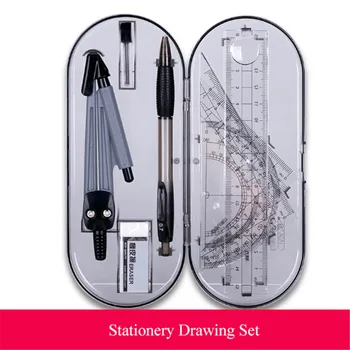 

1 Set Stationery Drawing Kit Student Painting Stationery Set Protractor Compass Ruler Eraser Refills Stationery Tools Supplies