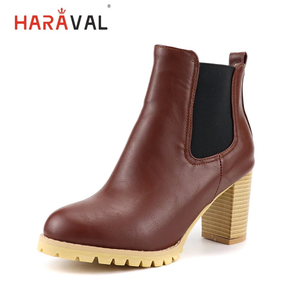 

HARAVAL Fashion Classic Woman Ankle Boot High Quality Round Toe Sexy High Heels Shoes Elegant Warm Solid Basic Slip-on Boot B260