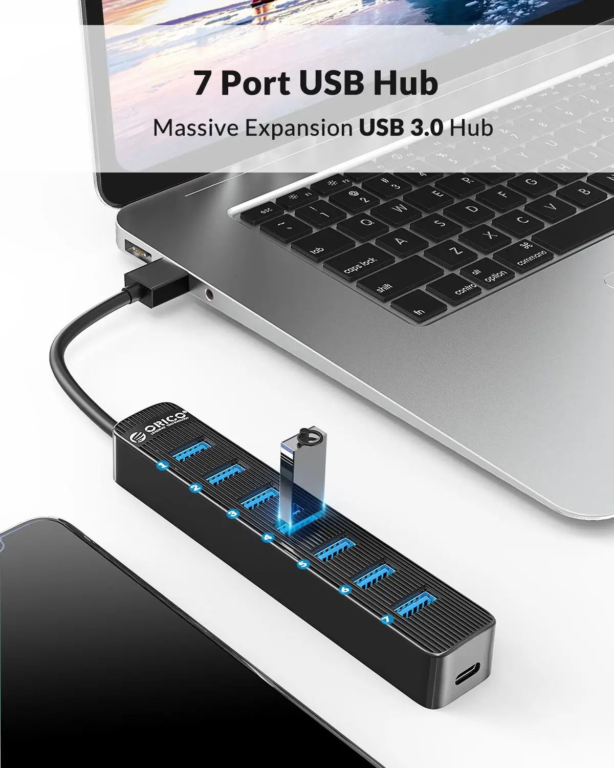 ORICO Высокоскоростной 7 портовый концентратор USB 3 0 с портом питания типа C SD TF