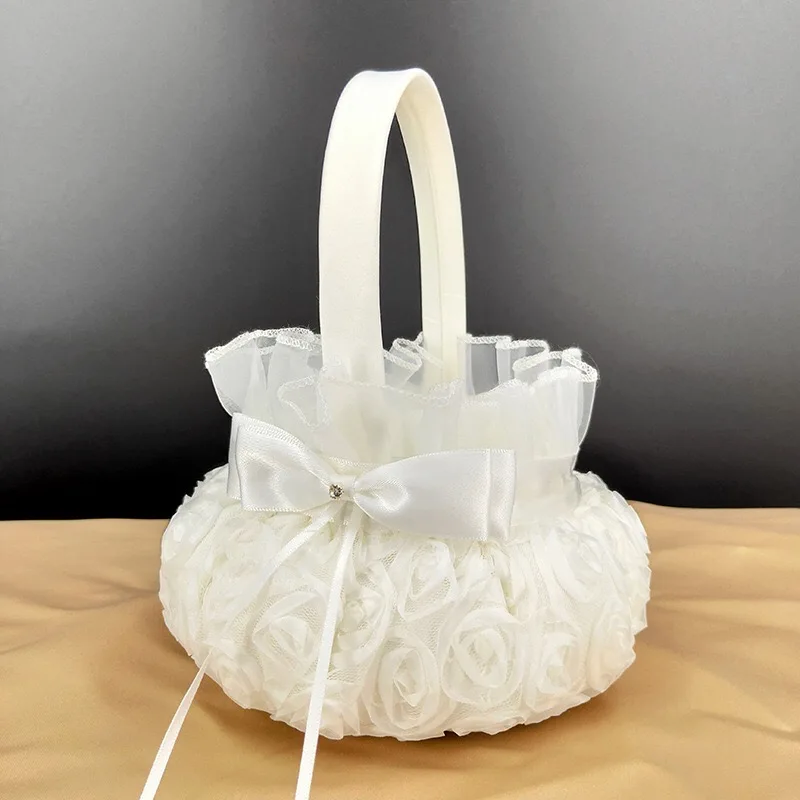

Flower Girl Basket Wedding Decoration Satin Romantic Basket Storage Candy Small Gift Confetti Card Container