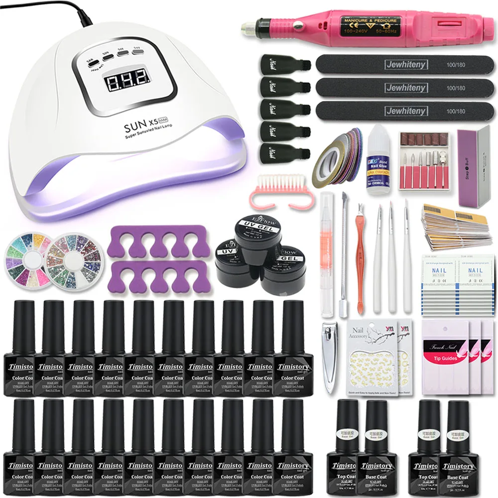 

Nail Set with LED Nail Lamp Manicure Set UV Lamp Kit For Manicure 80/54W Nail Gel Set Nail Art Tools Set Nail File Top Base Coat