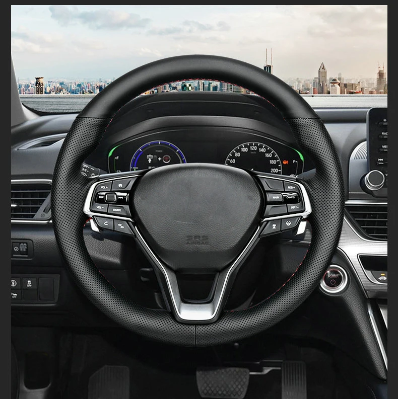 Черный кожаный сшитый вручную чехол рулевого колеса автомобиля для Honda Accord X Sedan