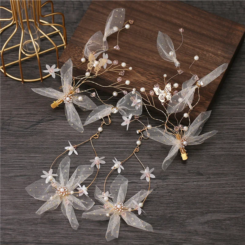 Beautiful Silk Yarn Flower dreamy Earrings Exterior Style headband Wedding hair accessories for bride
